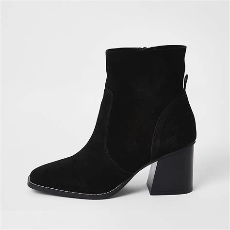 black suede block heel ankle boots river island