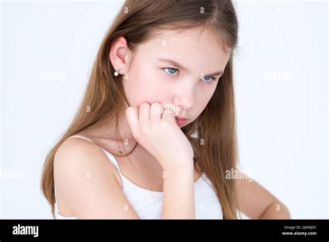 Emotion Thoughtful Face Expression Girl Pensive Stock Photo Alamy
