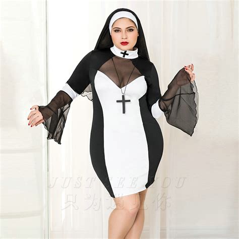 Plus Size Sexy Nun Cosplay Costume Black Nuns Nurse Witch Suit Masquerade Role Playing Uniform