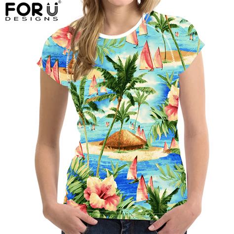Forudesigns Summer Hawaiian Womens T Shirt Tropical Forest Printing