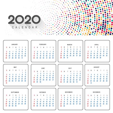 Lindo Calendário 2020 Em Design Pontilhado Colorido Download Vetores