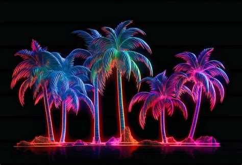 Premium Ai Image Neon Green And Pink Neon Palm Trees Against A Black