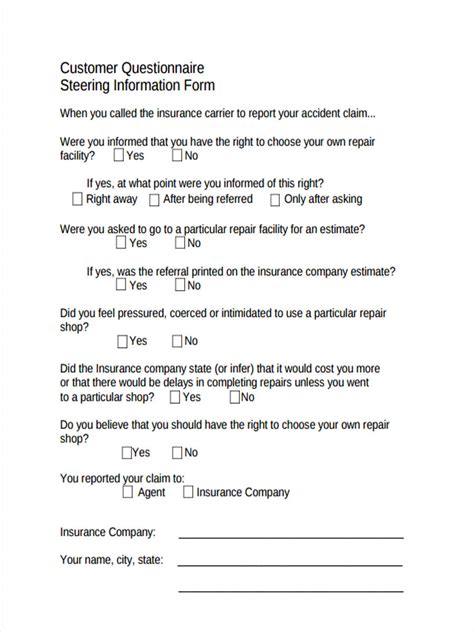 This pdf template specifies the food quality, cleanliness, order accuracy, value, and speed of service. performance review. FREE 7+ Customer Questionnaire Forms in PDF