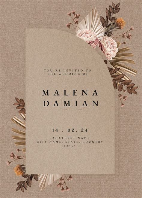 Floral Wedding Invitation Card Template Aesthetic Beige Design