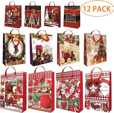 12 Pack Assorted Christmas T Bags With Rope Handles And Matching