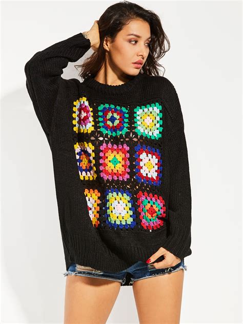 Color Block Round Neck Pullover Vacation Womens Sweater Sweaters For Women Women Sweaters