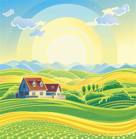 Beautiful Farm Scenery Vectors Vectors Graphic Art Designs In Editable