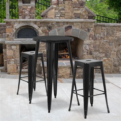 Flash Furniture 24 Round Metal Indoor Outdoor Bar Table Set With 2