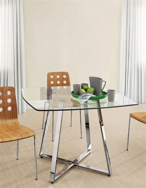 The five piece collection is a mixed media group combining wood, metal and glass in the designs. Z-195 Clear Glass Dining Table | Modern Dining