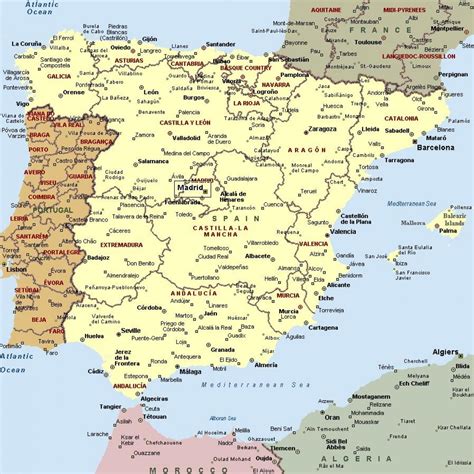 Mapa Da Espanha Com As Cidades Mapa De Espanha E De Cidades Do Sul