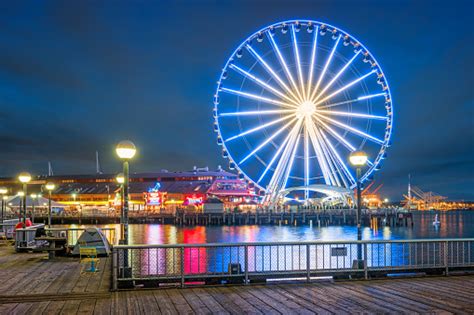 Pier 57 With Ferris Wheel In Downtown Seattle Washington Usa Stock