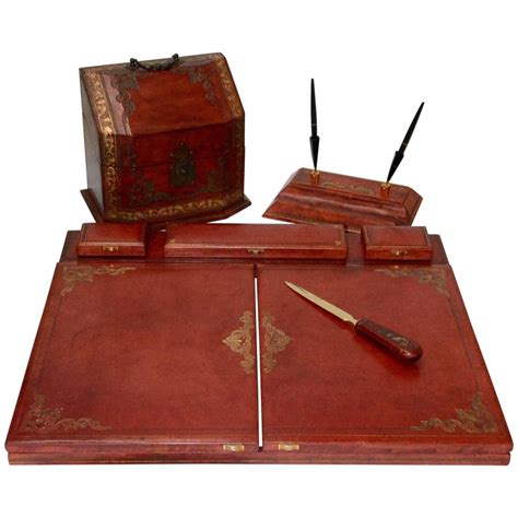 Home office modern furniture business desk sets designing. Vintage Red Italian Leather Desk Accessories For Sale at ...