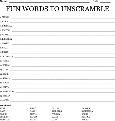 Fun Words To Unscramble Wordmint