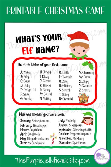 Whats Your Elf Name Printable Christmas Games Christmas Games Fun