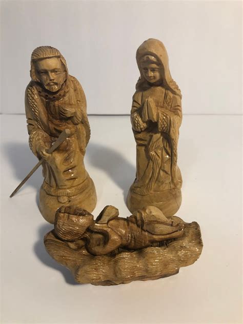 Vintage Nativity Set Olive Wood Hand Carved Baby Jesus Etsy