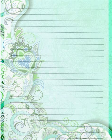 Printable Journal Page Green Lined Digital Stationery 8 X 10 Etsy