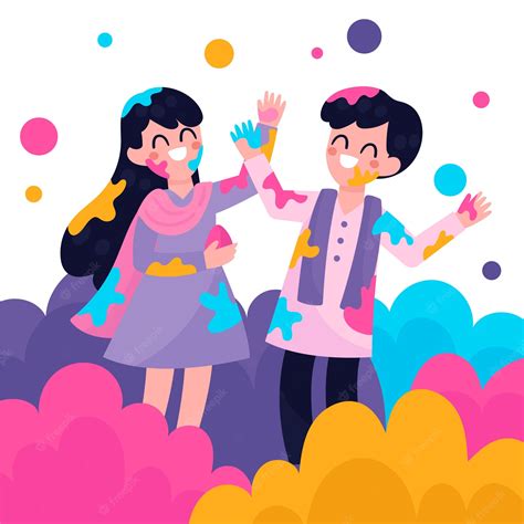 Free Vector People Celebrating Holi Festival In Waves Of Colours