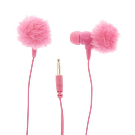 Pink Pom Pom Earbud Headphones Wired Headphones Feature Pink Pom Pom
