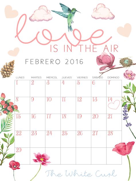 Calendario Febrero 2016 The White Curl