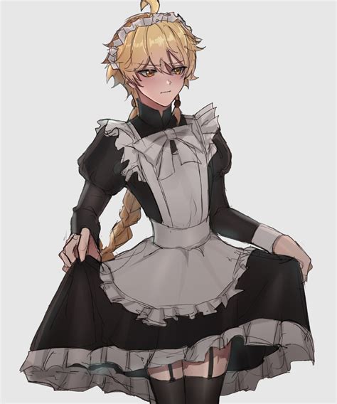 Aether In Maid Outfit Genshin Impact Fanart