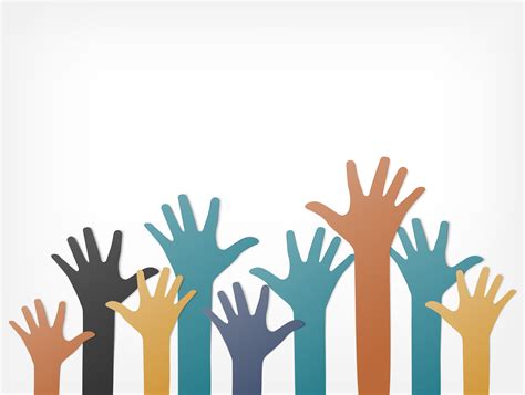 Colorful Up Hands Raised Hands Volunteering Team Work Concept Paper