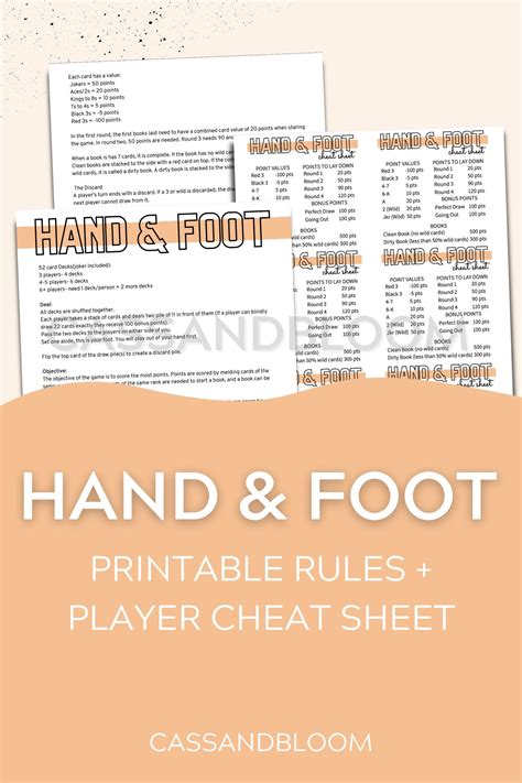 Hand And Foot Rules Score Card Cheat Sheet Printable Etsy Australia
