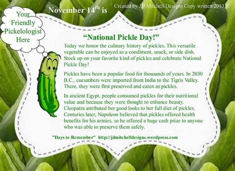 November 14th National Pickle Day For More Information Visit My Blog