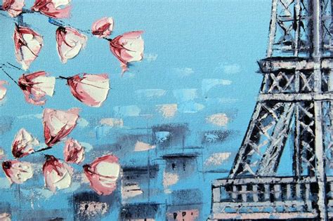 Paris Love Print Eiffel Tower Spring Cherry Blossoms Romantic Etsy