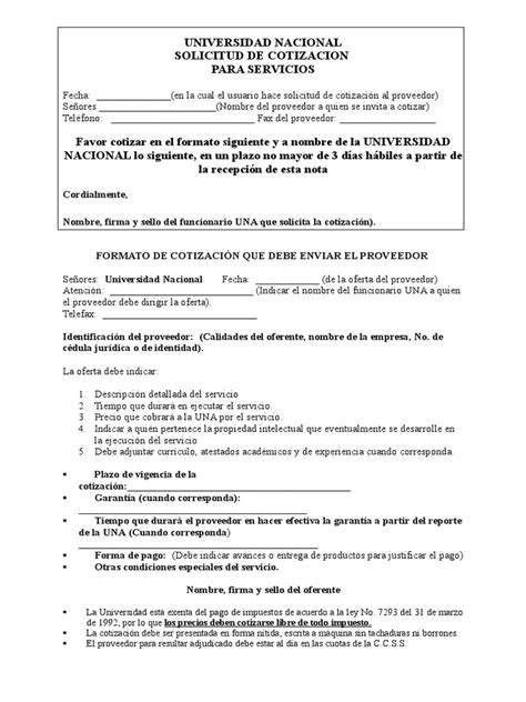 Modelo De Solicitud De CotizaciÓn No 2 Servicios278 1