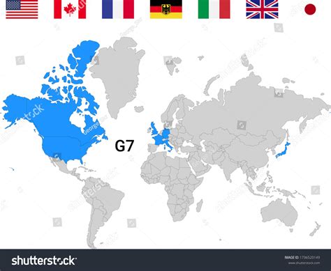 Map World G7 Countries Flags Stock Vector Royalty Free 1736520149