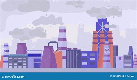 Industrial Polluted City Urban Scapes Concept Flat Vector Illustration