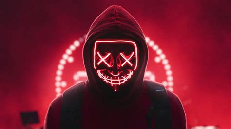 Hoodie Neon Mask Man 4k