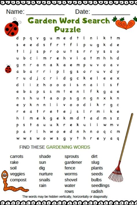 Garden Word Search Puzzle For Early Finishers Grades 2 4 Answer