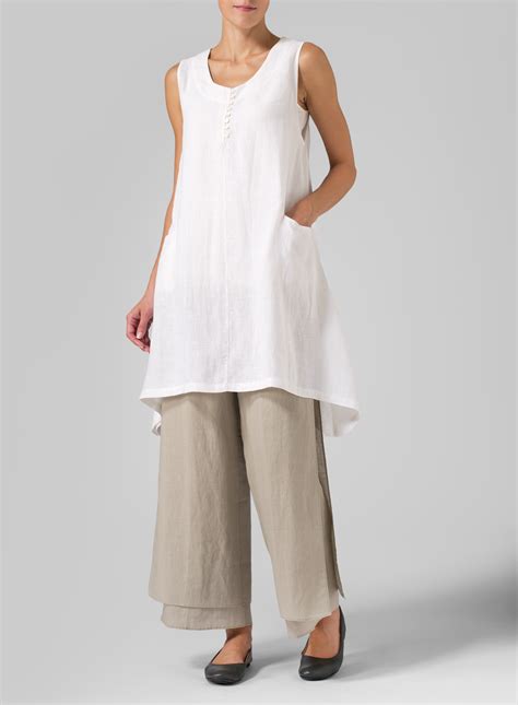 Linen Sleeveless Asymmetric Hem Tunic Plus Size