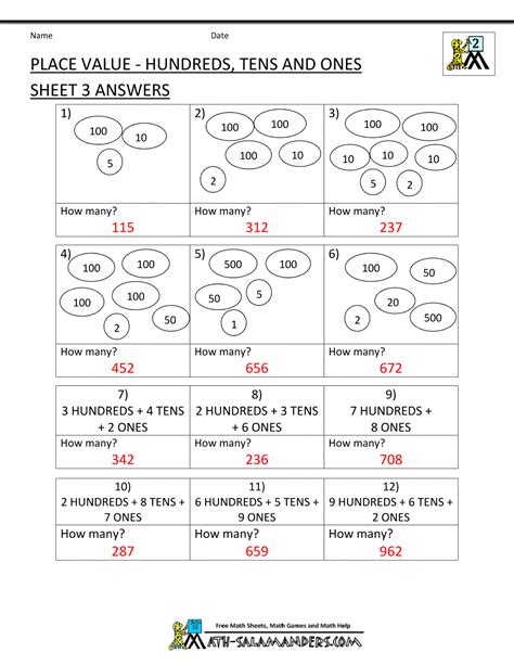 These questions on math worksheet on tens and ones in numbers will help the first grade kids to understand and practice the place value of numbers from 1 to 99. Second Grade Place Value Worksheets