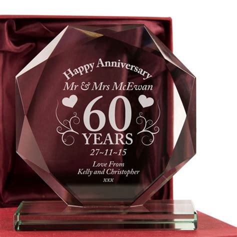 The symbol of the diamond represents the 60th wedding anniversary. 60th Anniversary | Personalised Engraved Glass Gift