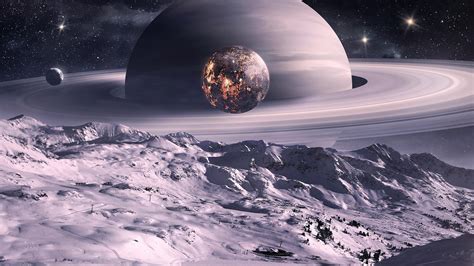 Hd Wallpaper Surface Planets Fantasy Art Snowy Landscape Galaxy