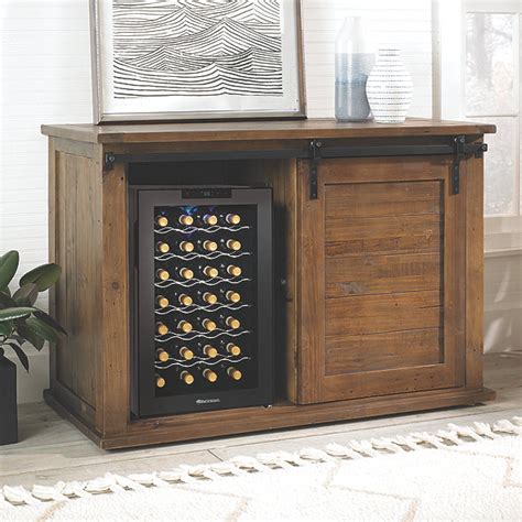 12 bottle wine cooler refrigerator,wine fridge freestanding with lock & digital temperature control fridge glass door,mini wine cabinet for red, white, champagne or sparkling. Mesa Sliding Barn Door Cabinet With Wine Refrigerator ...