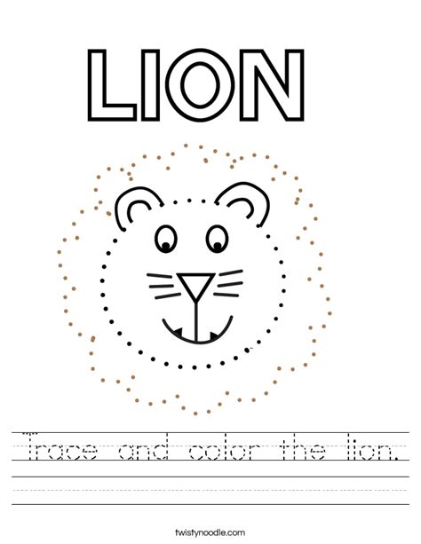Trace And Color The Lion Worksheet Twisty Noodle