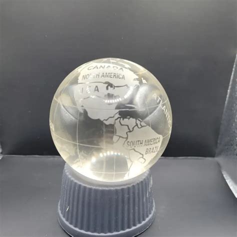 Round Earth Globe Etched World Map Crystal Glass Clear Paperweight No