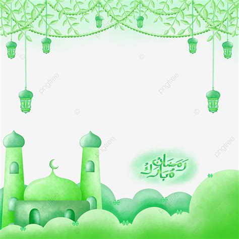 Ramadan Mosque White Transparent Green Watercolor Ramadan With Mosque