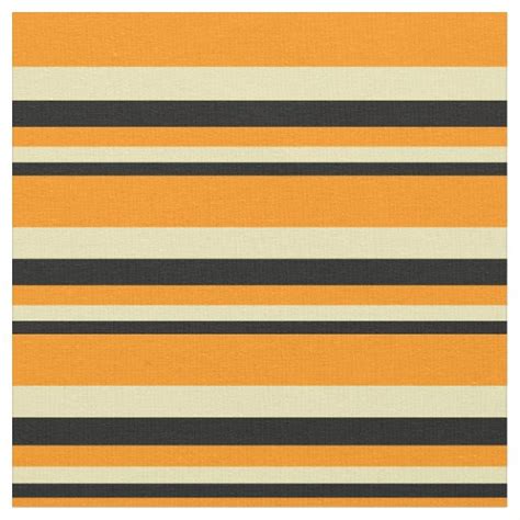 Black Tan And Dark Orange Colored Stripes Pattern Fabric