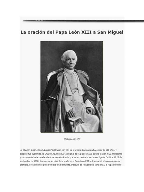 La Oración Del Papa León Xiii A San Miguel Miguel Arcángel Satán