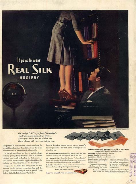 It Pays To Wear Real Silk Hosiery Ad 1940 Upskirt In The Library L