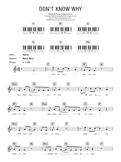 Dont Know Why Sheet Music Norah Jones Piano Chordslyrics