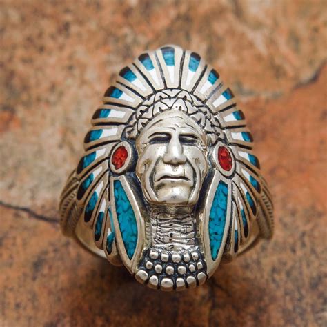 Vintage Native American Indian Chief Head Turquoise Sterling Silver
