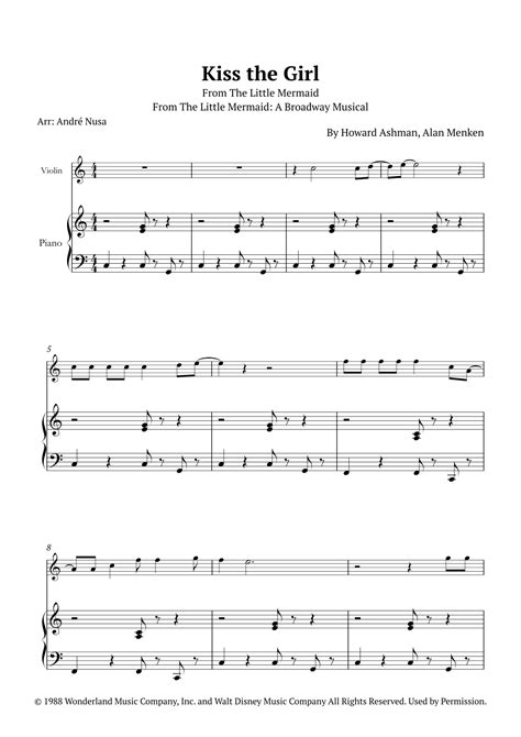 Kiss The Girl Arr André Nusa Sheet Music Little Texas Violin And