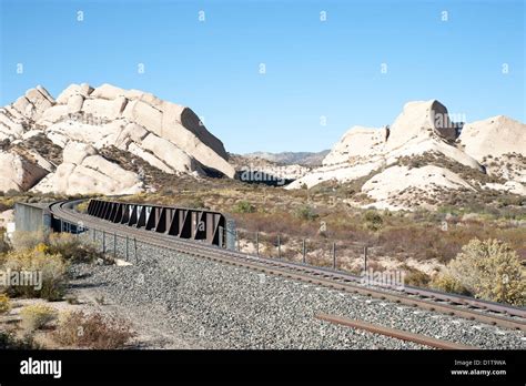 Railroad Tracks And Bridge Near Mormon Rocks In Cajon Pass San