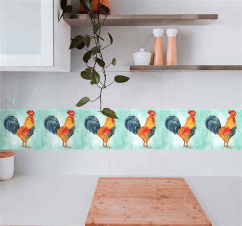 Realistic Colored Drawing Of Rooster Border Sticker Tenstickers