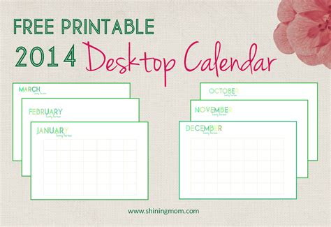 Free Printable 2014 Desktop Calendar